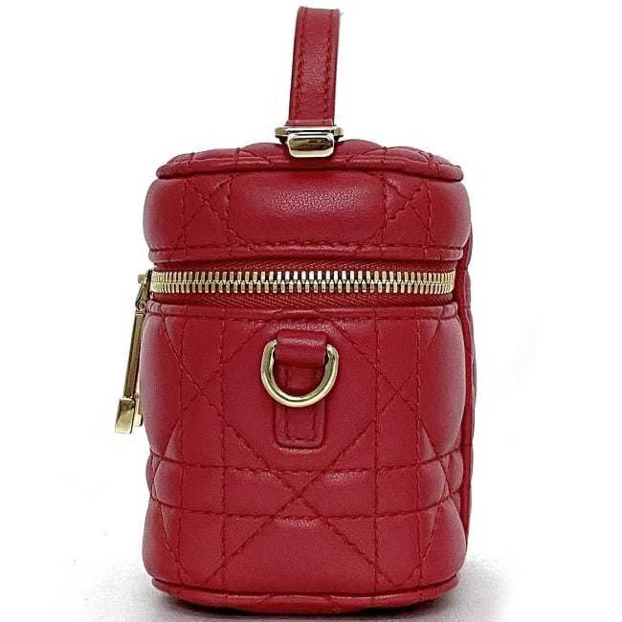 Christian Dior Shoulder Bag Micro Vanity Red Cannage - f-20890 Leather Lambskin 40-MA-0231 Quilted Stitch Charm