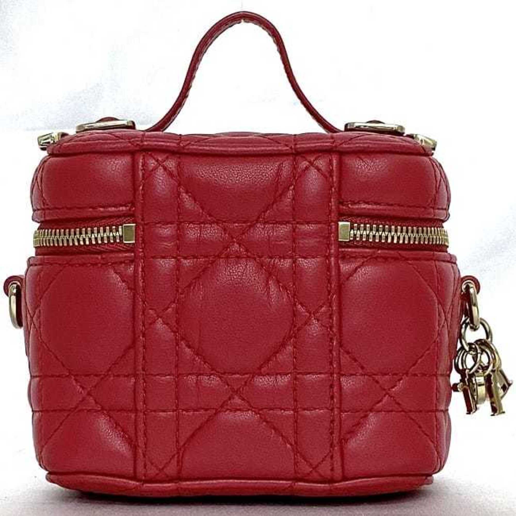 Christian Dior Shoulder Bag Micro Vanity Red Cannage - f-20890 Leather Lambskin 40-MA-0231 Quilted Stitch Charm