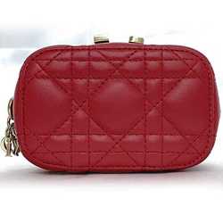 Christian Dior Shoulder Bag Micro Vanity Red Cannage - f-20890 Leather Lambskin 40-MA-0231 Quilted Stitch Charm