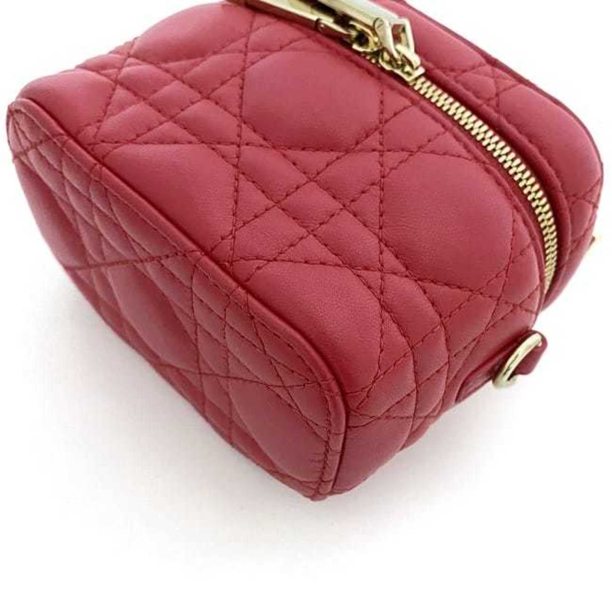 Christian Dior Shoulder Bag Micro Vanity Red Cannage - f-20890 Leather Lambskin 40-MA-0231 Quilted Stitch Charm