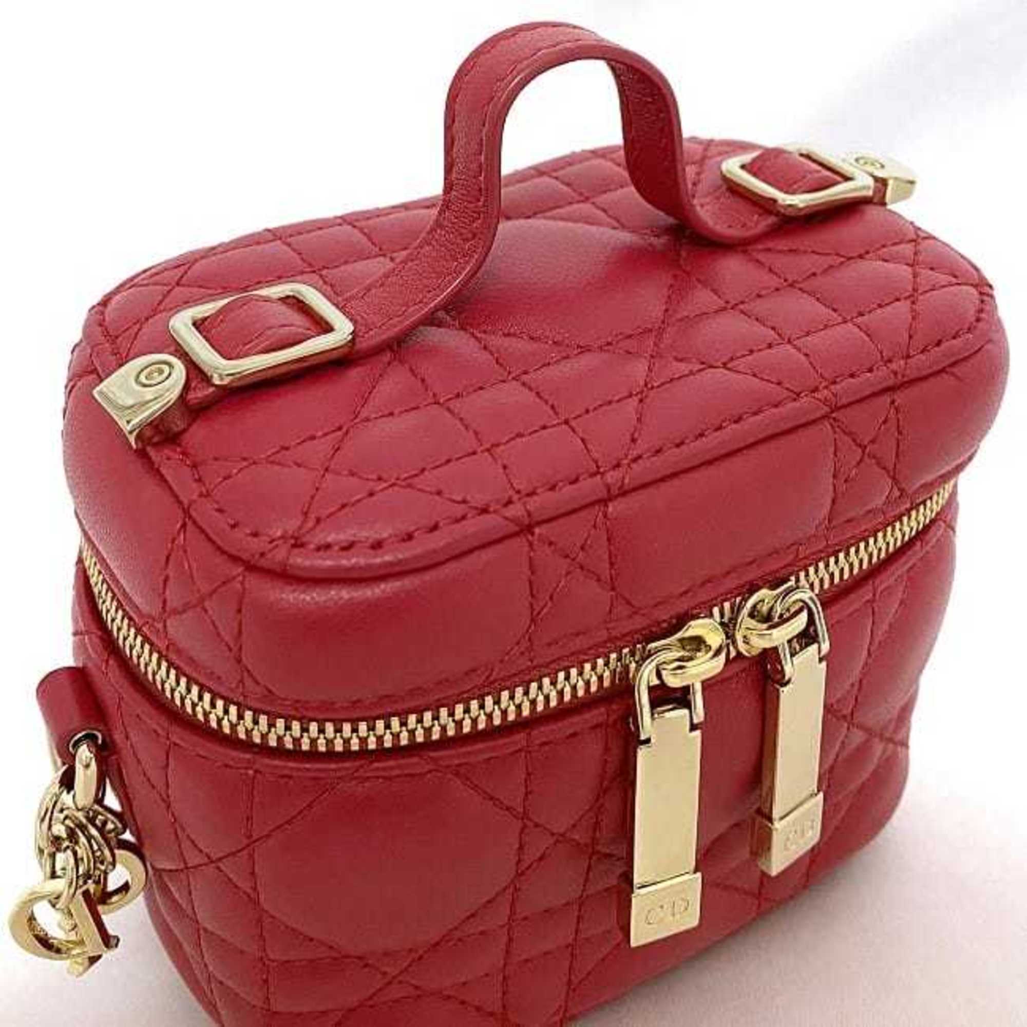 Christian Dior Shoulder Bag Micro Vanity Red Cannage - f-20890 Leather Lambskin 40-MA-0231 Quilted Stitch Charm