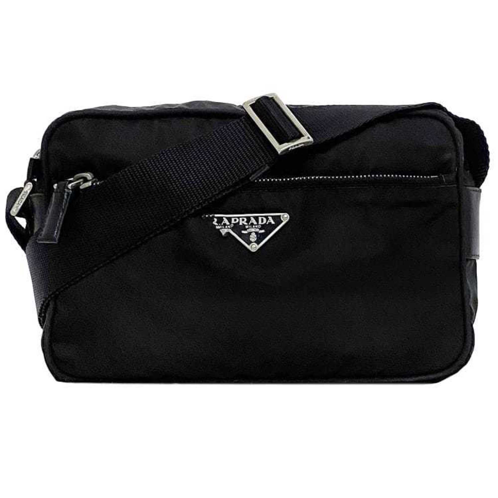 Prada Shoulder Bag Black Tessuto Nylon Leather PRADA Camera Triangle Men's Women's