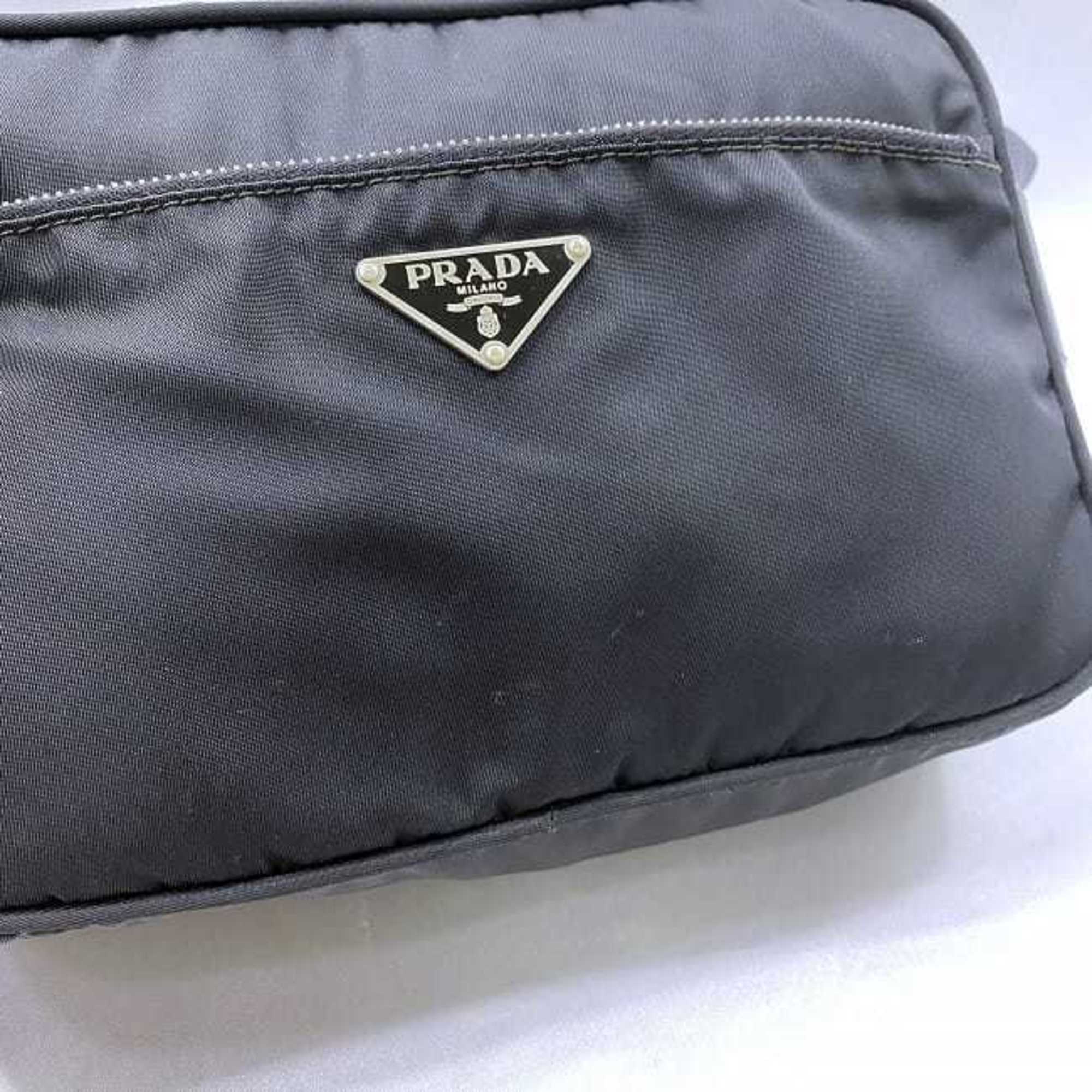 Prada Shoulder Bag Black Tessuto Nylon Leather PRADA Camera Triangle Men's Women's