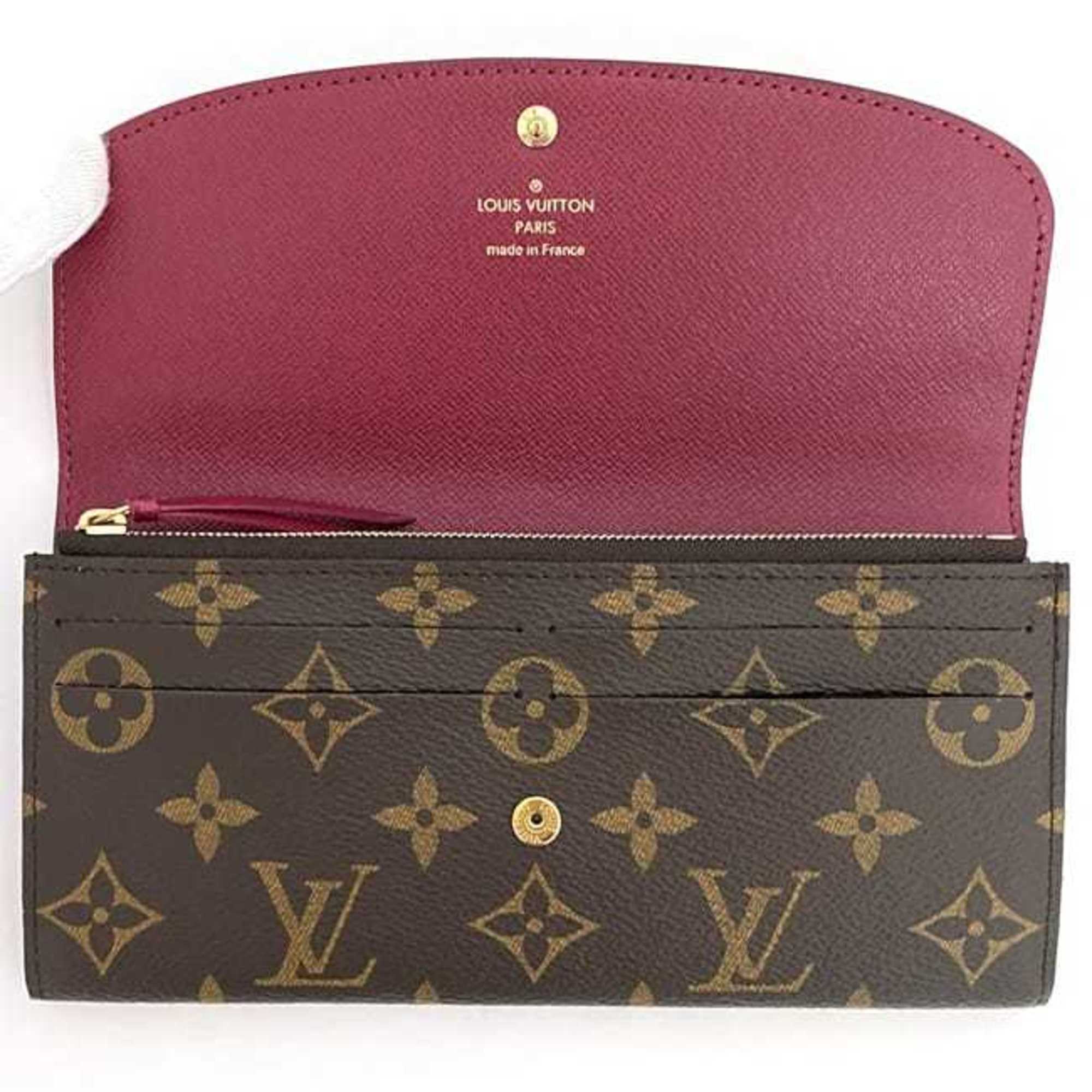 Louis Vuitton Bi-fold Long Wallet Portefeuille Emily Brown Bordeaux Fuchsia Monogram M60697 f-20889 Canvas IC Tag Response LOUIS VUITTON Flap