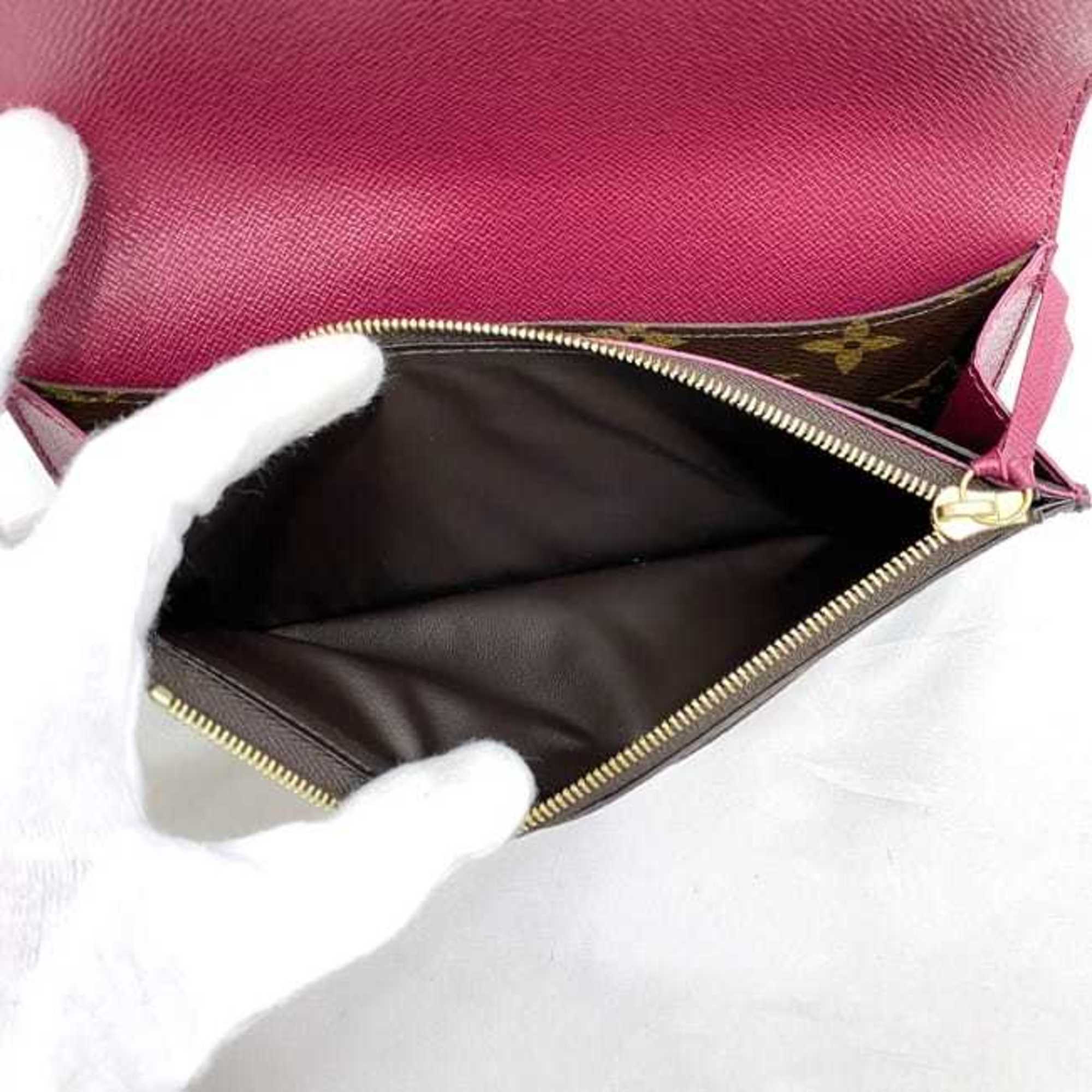 Louis Vuitton Bi-fold Long Wallet Portefeuille Emily Brown Bordeaux Fuchsia Monogram M60697 f-20889 Canvas IC Tag Response LOUIS VUITTON Flap