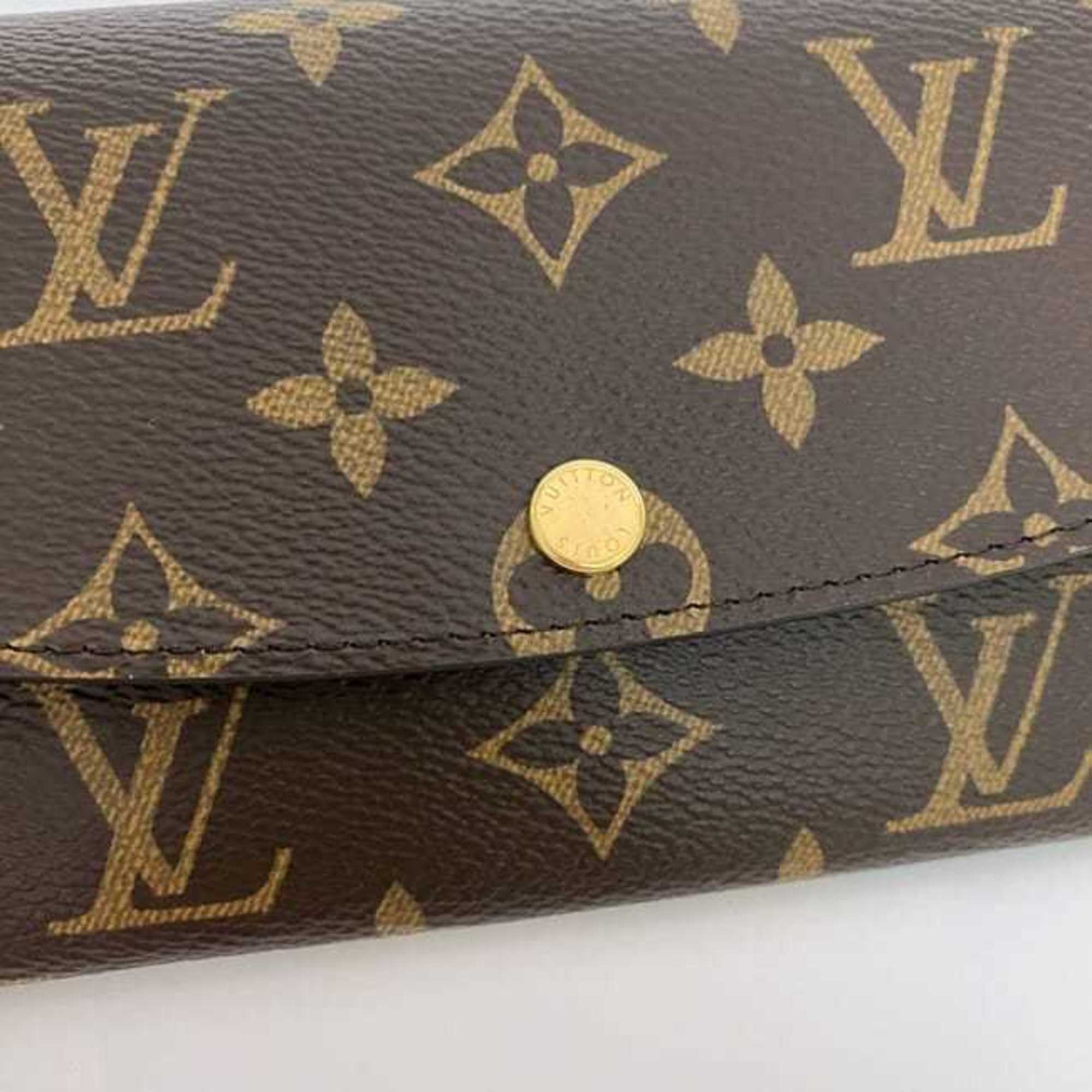 Louis Vuitton Bi-fold Long Wallet Portefeuille Emily Brown Bordeaux Fuchsia Monogram M60697 f-20889 Canvas IC Tag Response LOUIS VUITTON Flap