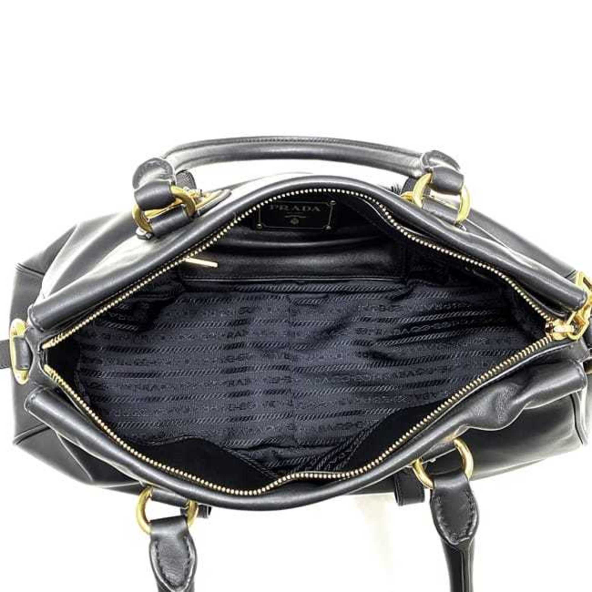 Prada Tote Bag Black BN1903 f-20891 Leather PRADA Metal Fittings Handbag Belt Soft b