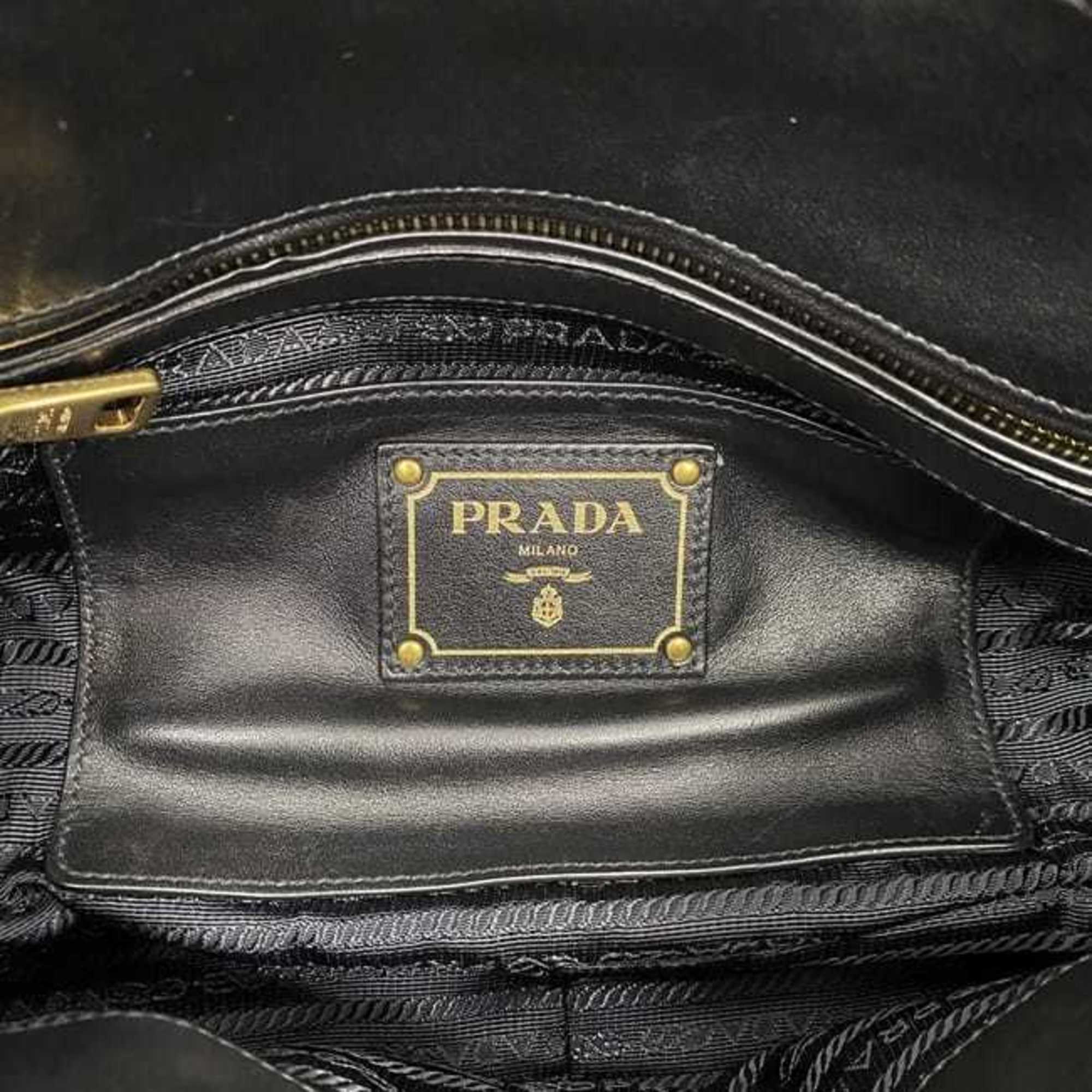 Prada Tote Bag Black BN1903 f-20891 Leather PRADA Metal Fittings Handbag Belt Soft b