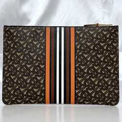 Burberry clutch bag brown beige stripe TB monogram pouch PVC leather BURBERRY women's compact