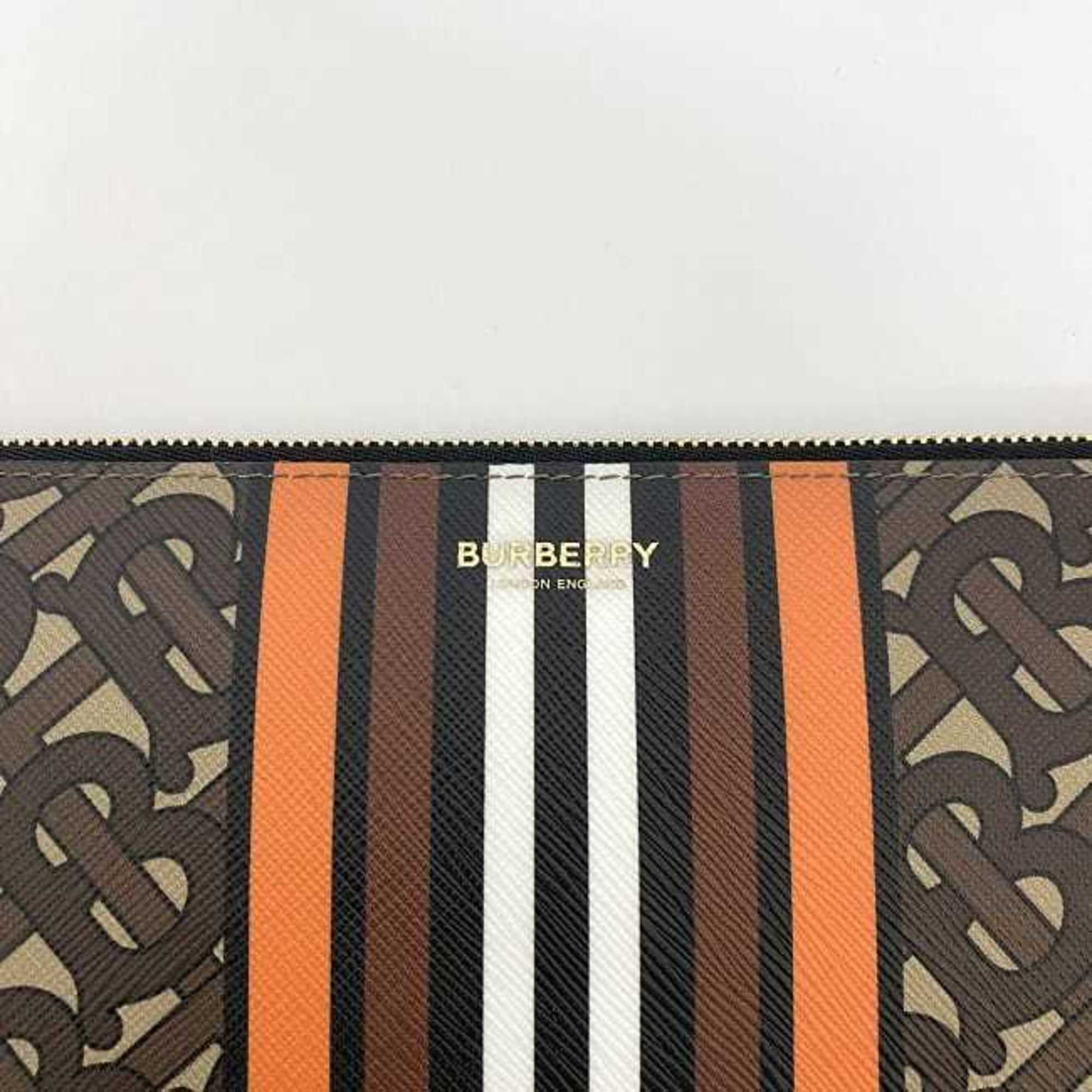 Burberry clutch bag brown beige stripe TB monogram pouch PVC leather BURBERRY women's compact