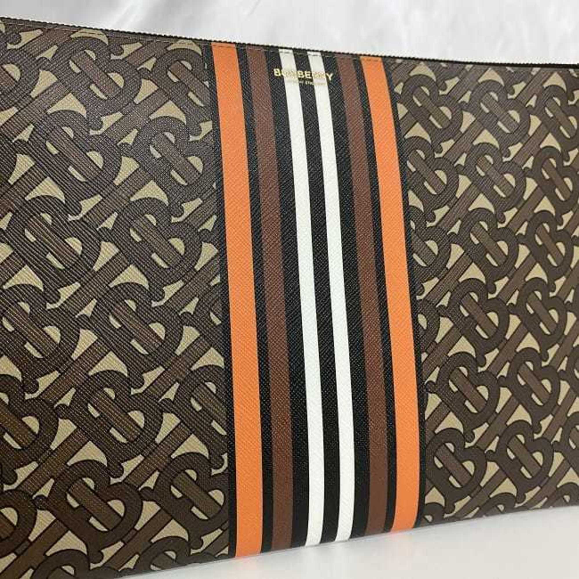 Burberry clutch bag brown beige stripe TB monogram pouch PVC leather BURBERRY women's compact