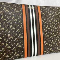 Burberry clutch bag brown beige stripe TB monogram pouch PVC leather BURBERRY women's compact