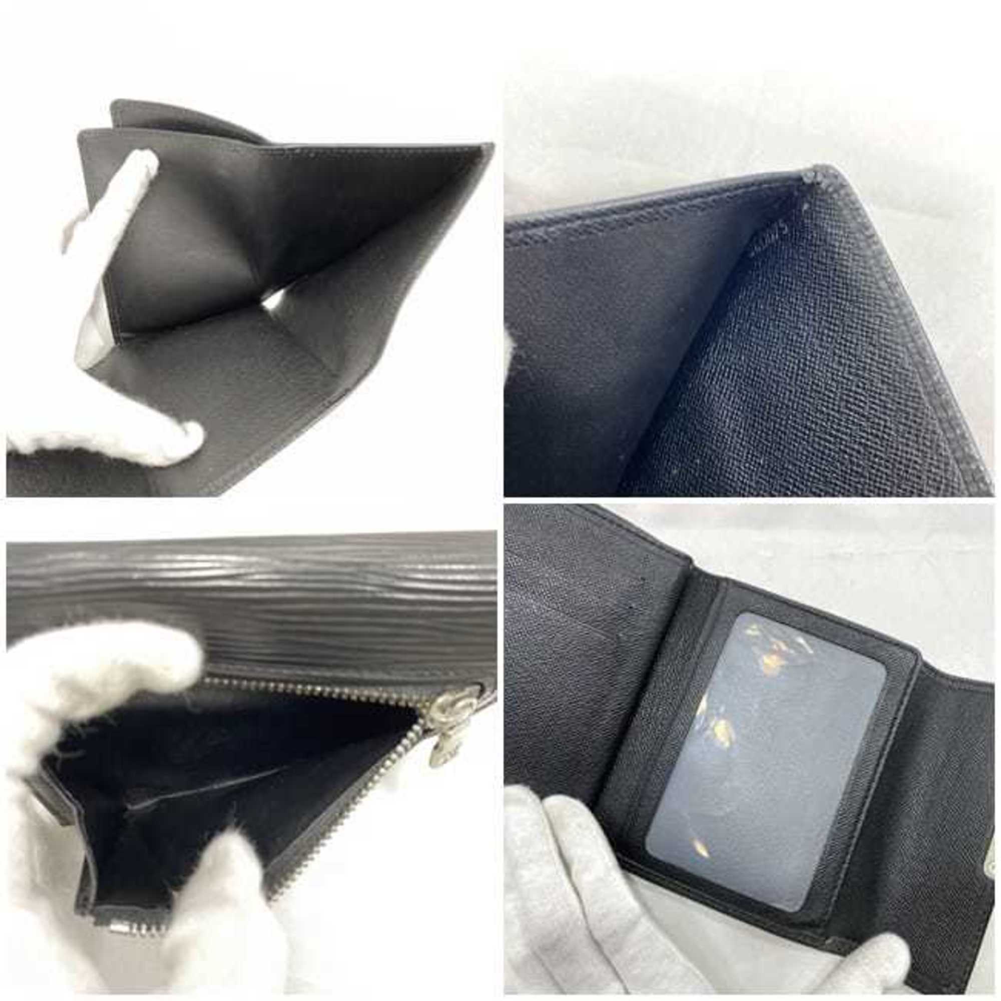 Louis Vuitton Tri-fold Wallet Portefeuille Koala Black Noir Epi M58012 Leather SR0075 LOUIS VUITTON Clear Pocket TT L-shaped LV Men's Women's