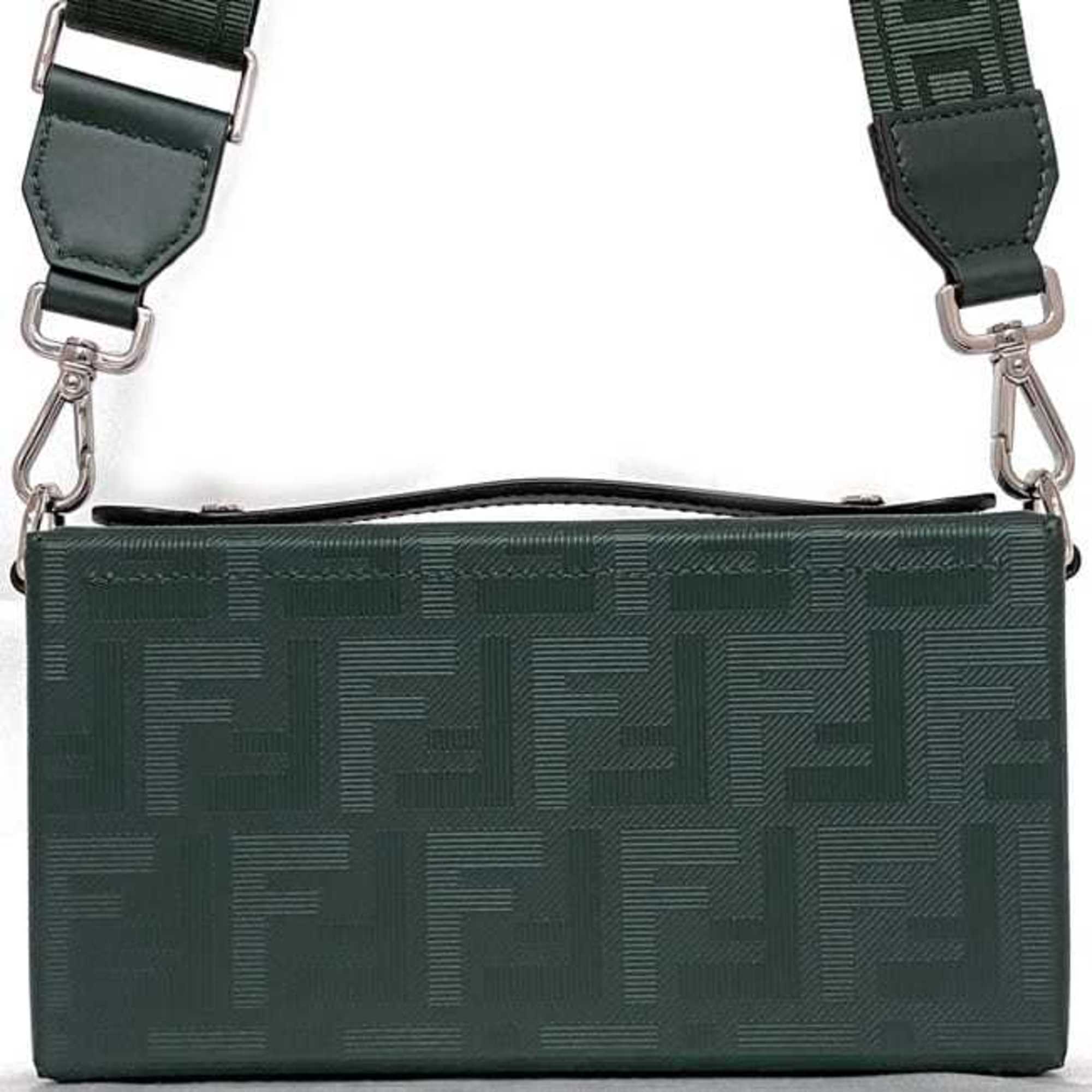 Fendi Shoulder Bag Soft Trunk Baguette Green Zucca 7VA565 2way Vanity Leather FENDI Flap FF Compact Women's - Chic