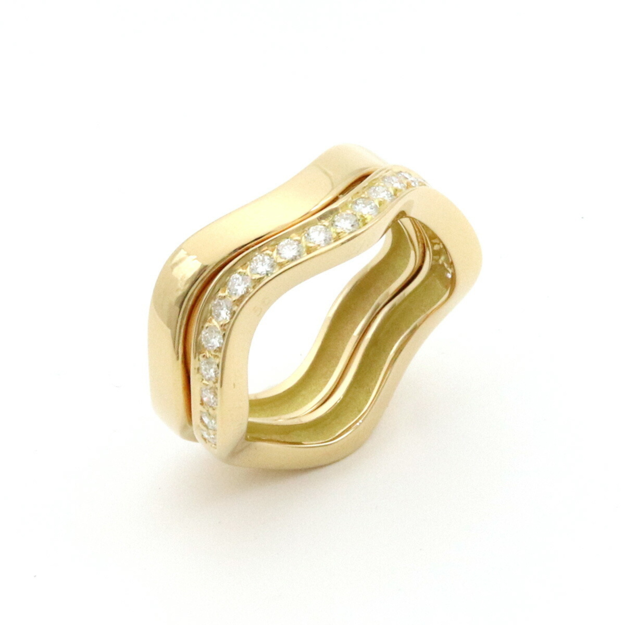 Cartier Neptune Ring, Wave, Double Row, Half, K18YG Yellow Gold, Diamond, #56, Size 15.5, B4050700