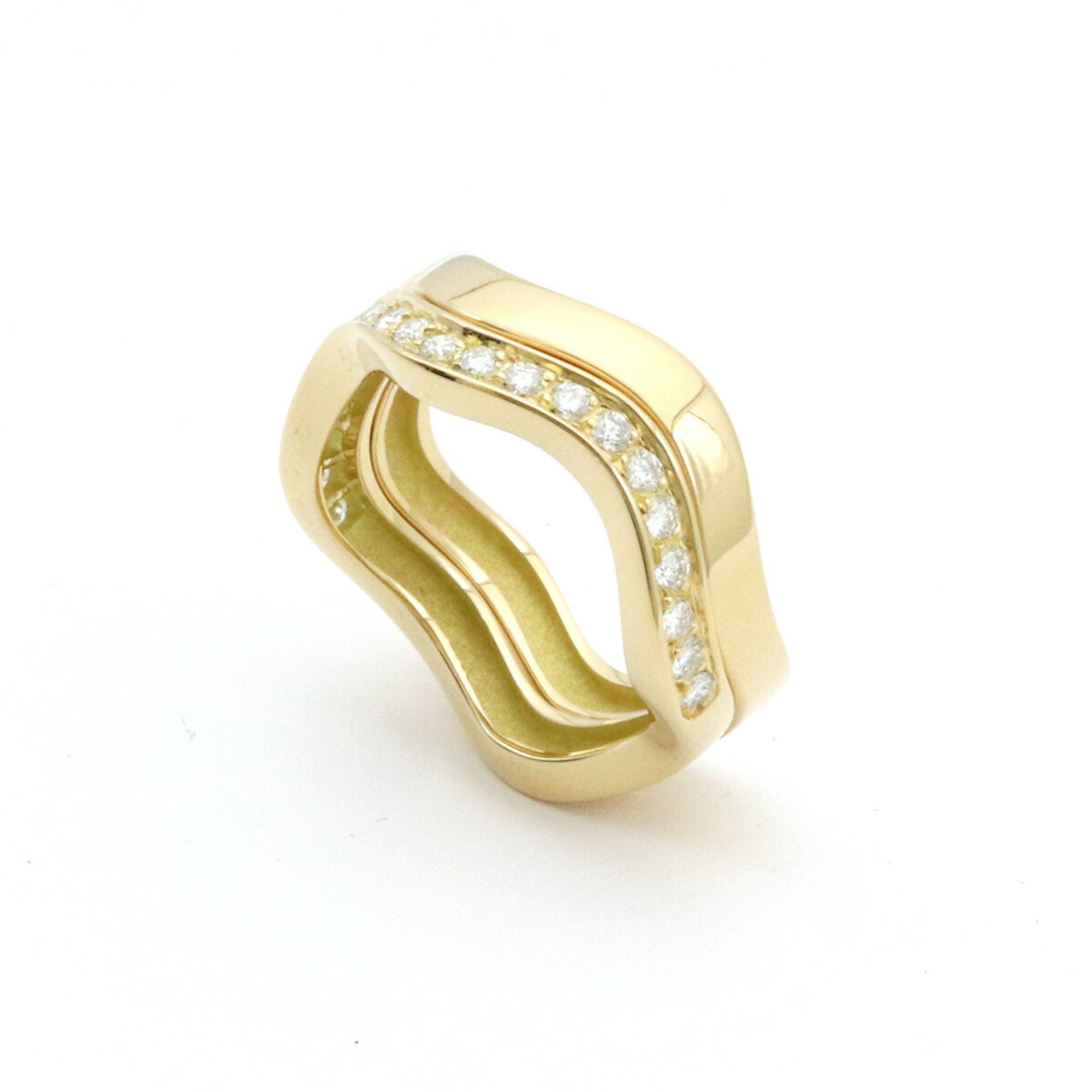 Cartier Neptune Ring, Wave, Double Row, Half, K18YG Yellow Gold, Diamond, #56, Size 15.5, B4050700