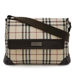 BURBERRY Nova Check Pattern Shoulder Bag Nylon Canvas Leather Beige Dark Brown