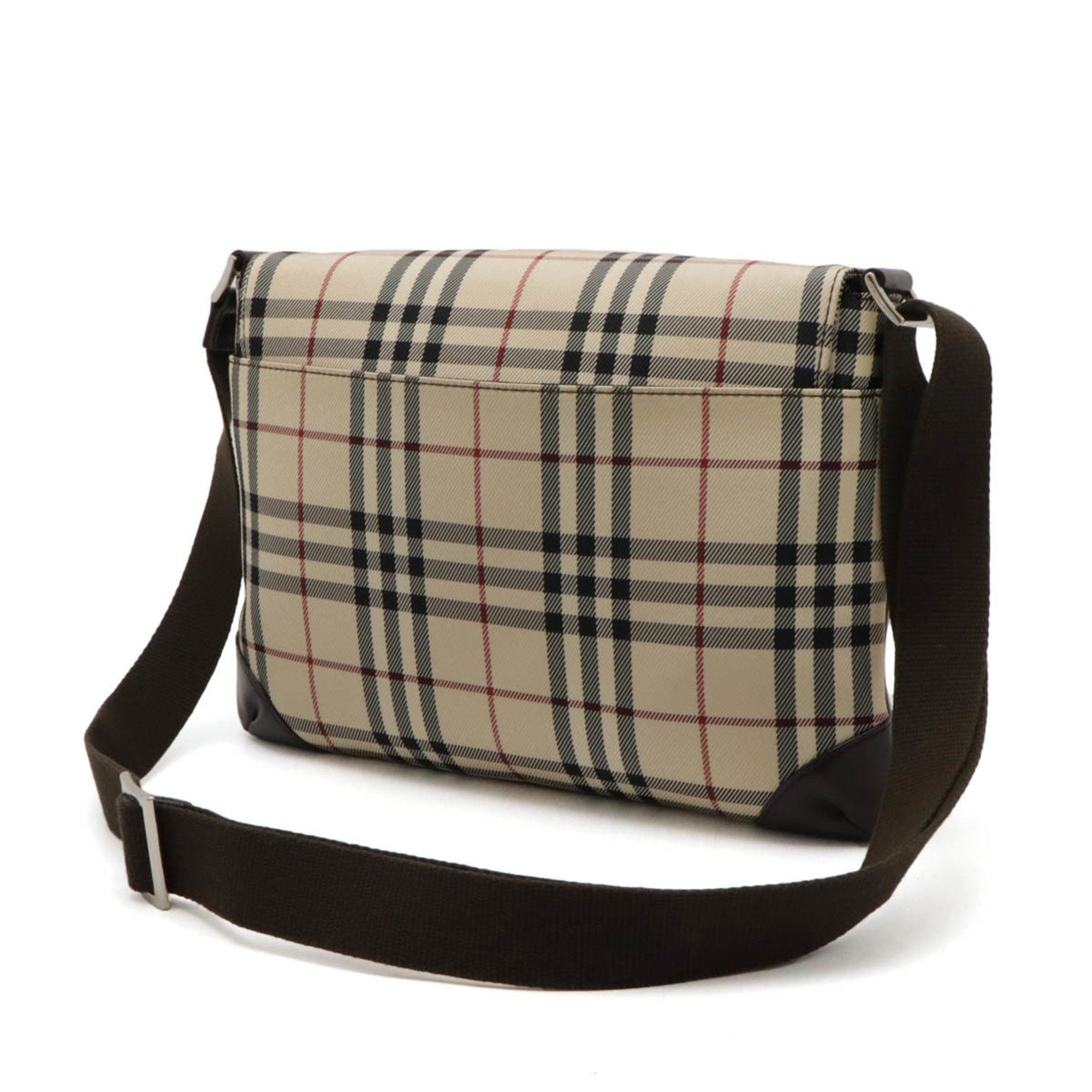 BURBERRY Nova Check Pattern Shoulder Bag Nylon Canvas Leather Beige Dark Brown