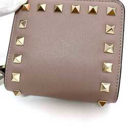 Valentino Garavani Bi-fold Wallet ec-20994 Beige Pink RW2P0R22BOL Leather Studded Compact Women's