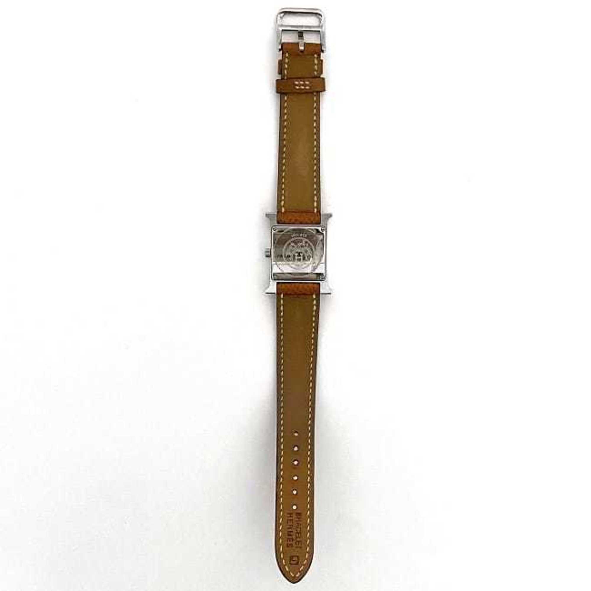 Hermes Watch H Beige Silver Brown HH1.210 Women's SS Leather Quartz J Stamp HERMES Battery Operated 21mm