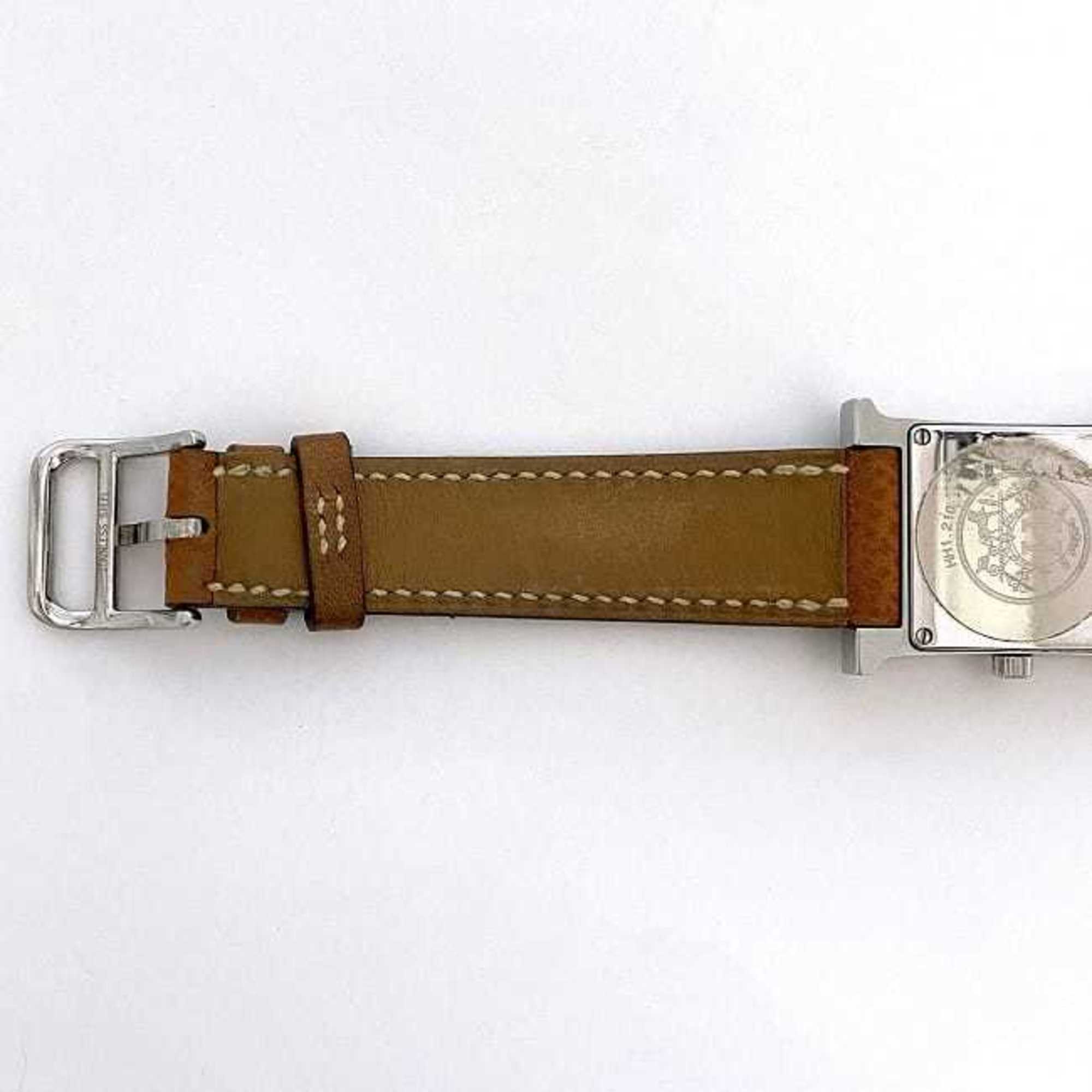 Hermes Watch H Beige Silver Brown HH1.210 Women's SS Leather Quartz J Stamp HERMES Battery Operated 21mm