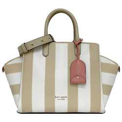 Kate Spade 2-way Bag Avenue Medium Satchel ec-20911 Beige White Awning Stripe K7747 Leather Shoulder Handbag Women's