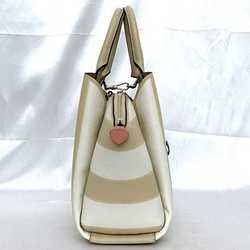 Kate Spade 2-way Bag Avenue Medium Satchel ec-20911 Beige White Awning Stripe K7747 Leather Shoulder Handbag Women's