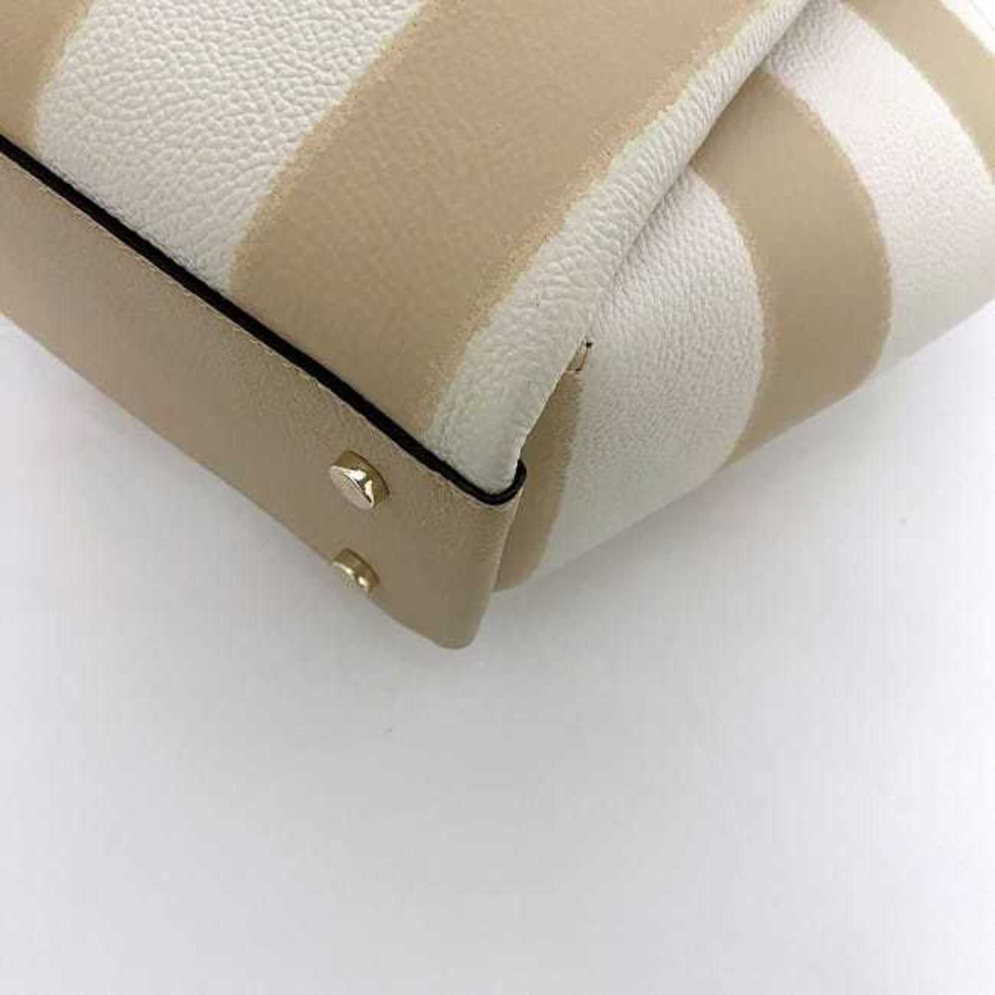 Kate Spade 2-way Bag Avenue Medium Satchel ec-20911 Beige White Awning Stripe K7747 Leather Shoulder Handbag Women's