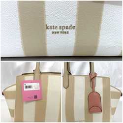 Kate Spade 2-way Bag Avenue Medium Satchel ec-20911 Beige White Awning Stripe K7747 Leather Shoulder Handbag Women's