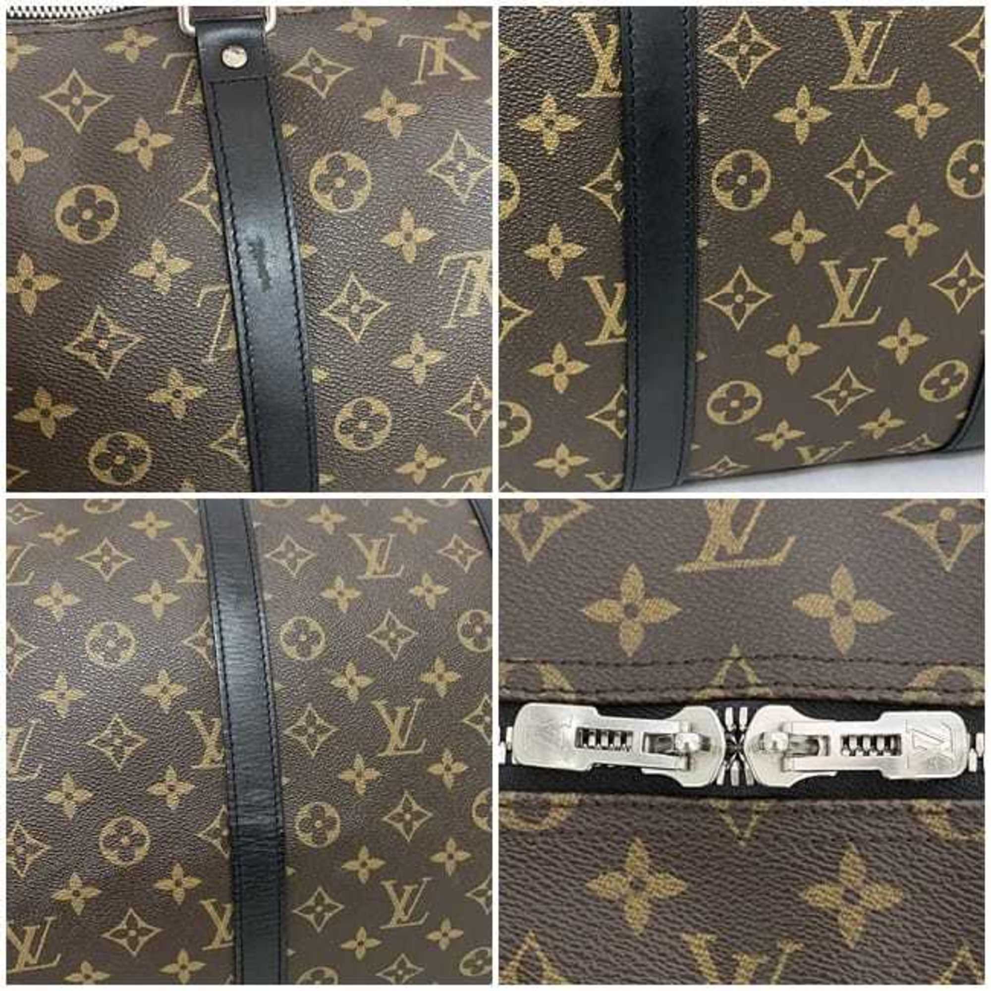 Louis Vuitton 2-way Boston Bag Keepall 55 Bandouliere Brown Black Monogram Macassar M56714 Shoulder Canvas Leather AA1107 LOUIS VUITTON