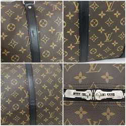 Louis Vuitton 2-way Boston Bag Keepall 55 Bandouliere Brown Black Monogram Macassar M56714 Shoulder Canvas Leather AA1107 LOUIS VUITTON