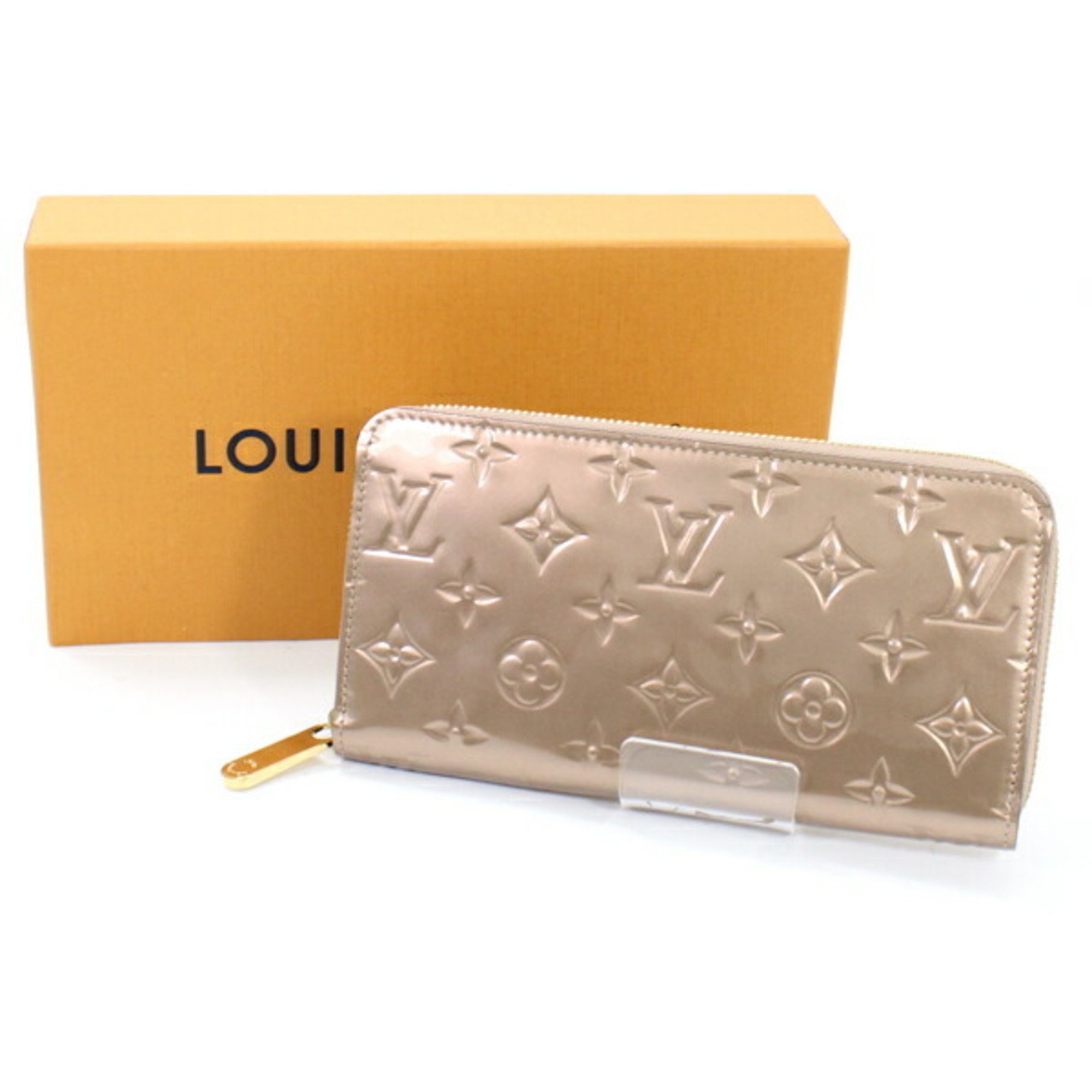 Louis Vuitton Long Wallet Zippy Monogram Vernis Rose Gold Round M90603 Leather Embossed Enamel Men's Women's Zip LOUIS VUITTON