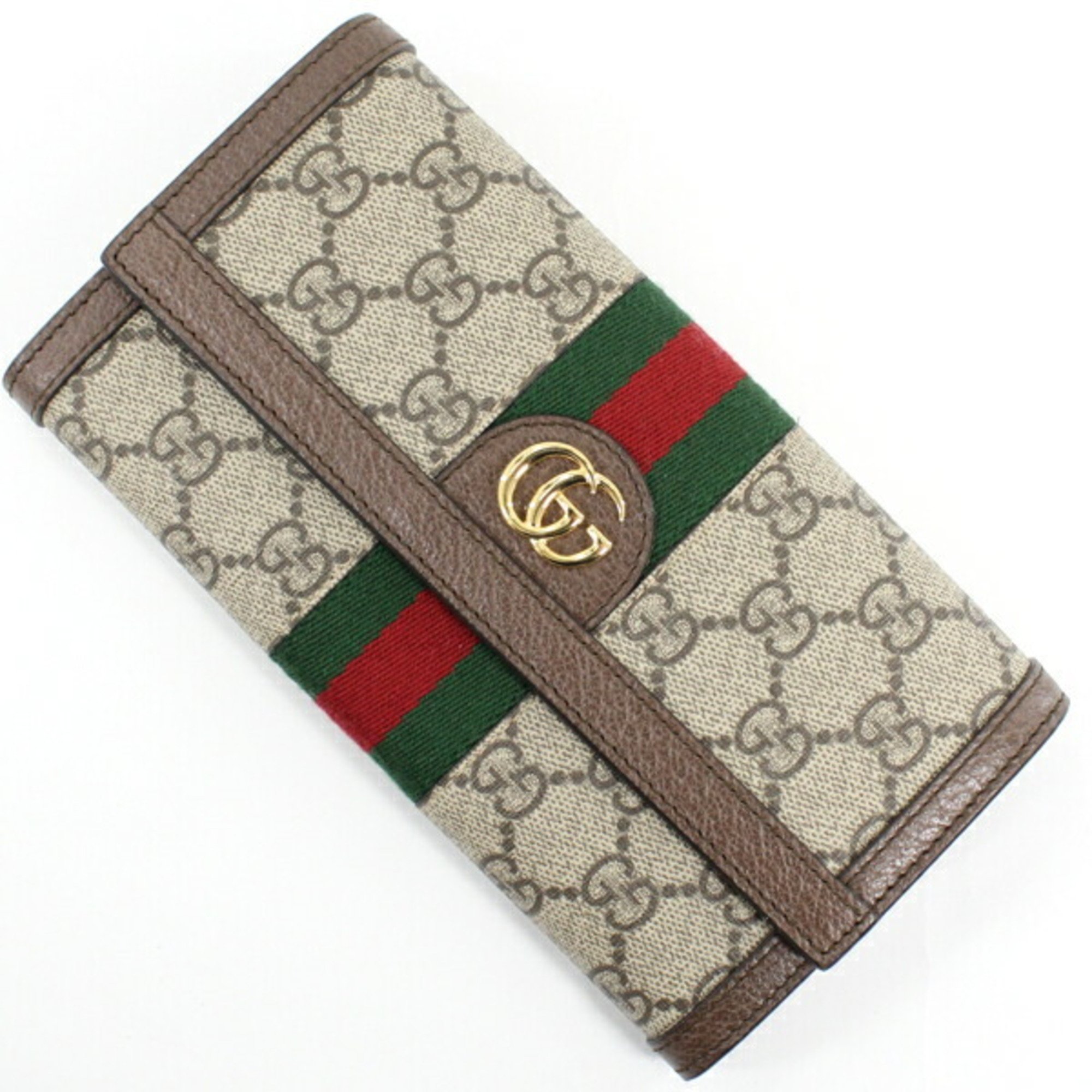 Gucci long wallet, bifold, Ophidia GG Continental Wallet, Supreme canvas, leather, beige, brown