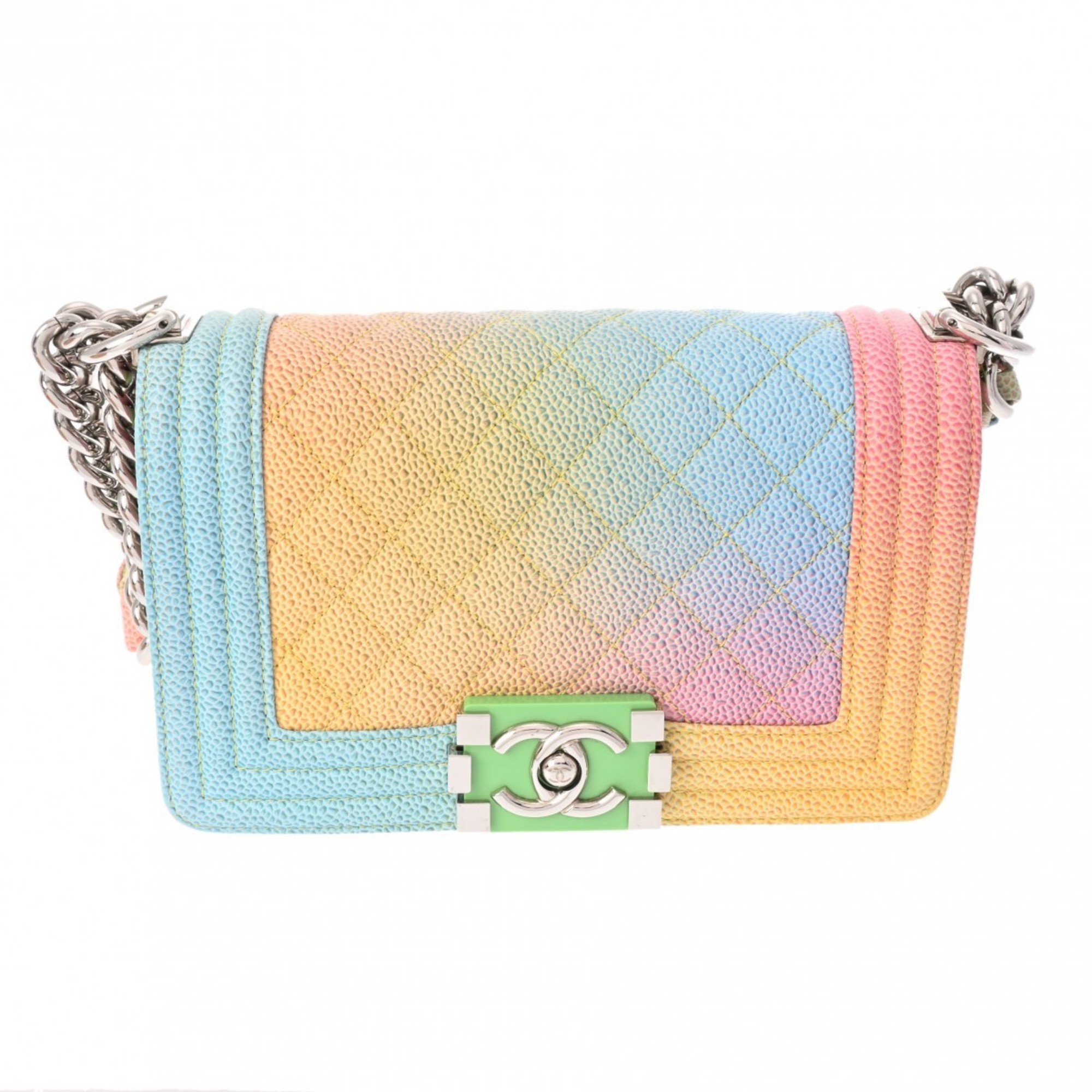 CHANEL Boy Chanel Chain Shoulder 20cm Rainbow A67085 Women's Caviar Skin Bag