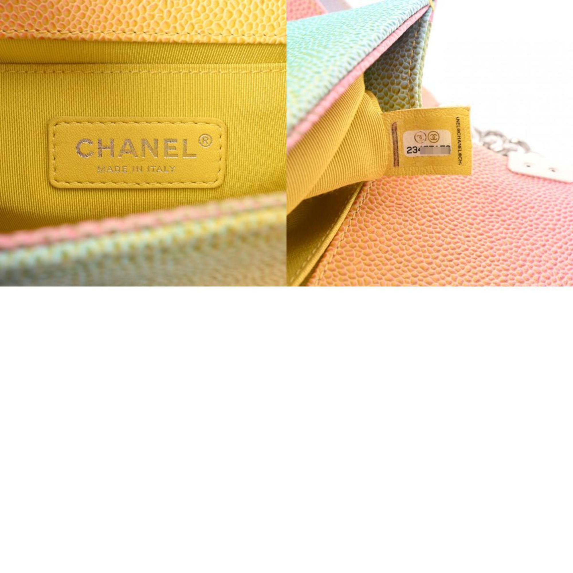 CHANEL Boy Chanel Chain Shoulder 20cm Rainbow A67085 Women's Caviar Skin Bag