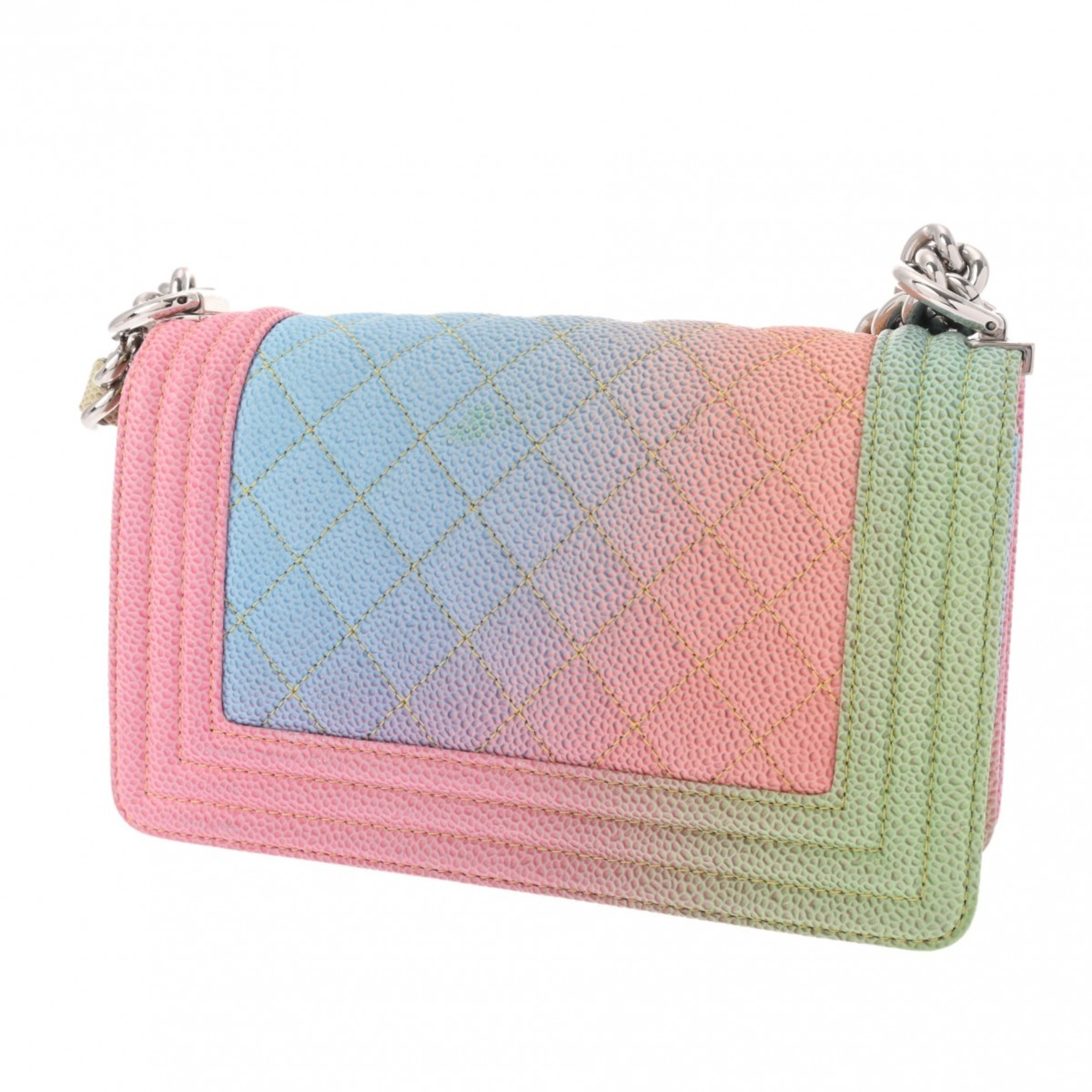 CHANEL Boy Chanel Chain Shoulder 20cm Rainbow A67085 Women's Caviar Skin Bag