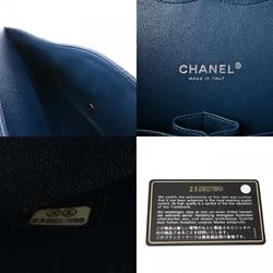 CHANEL Chanel Matelasse W-Flap Chain Shoulder Bag 33cm Blue A58601 Women's Caviar Skin