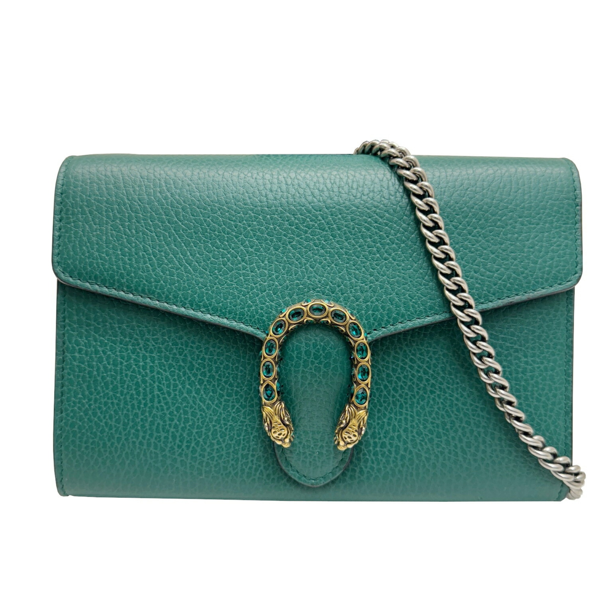 GUCCI Dionysus Chain Shoulder Wallet Bag Leather Green 401231 Women's