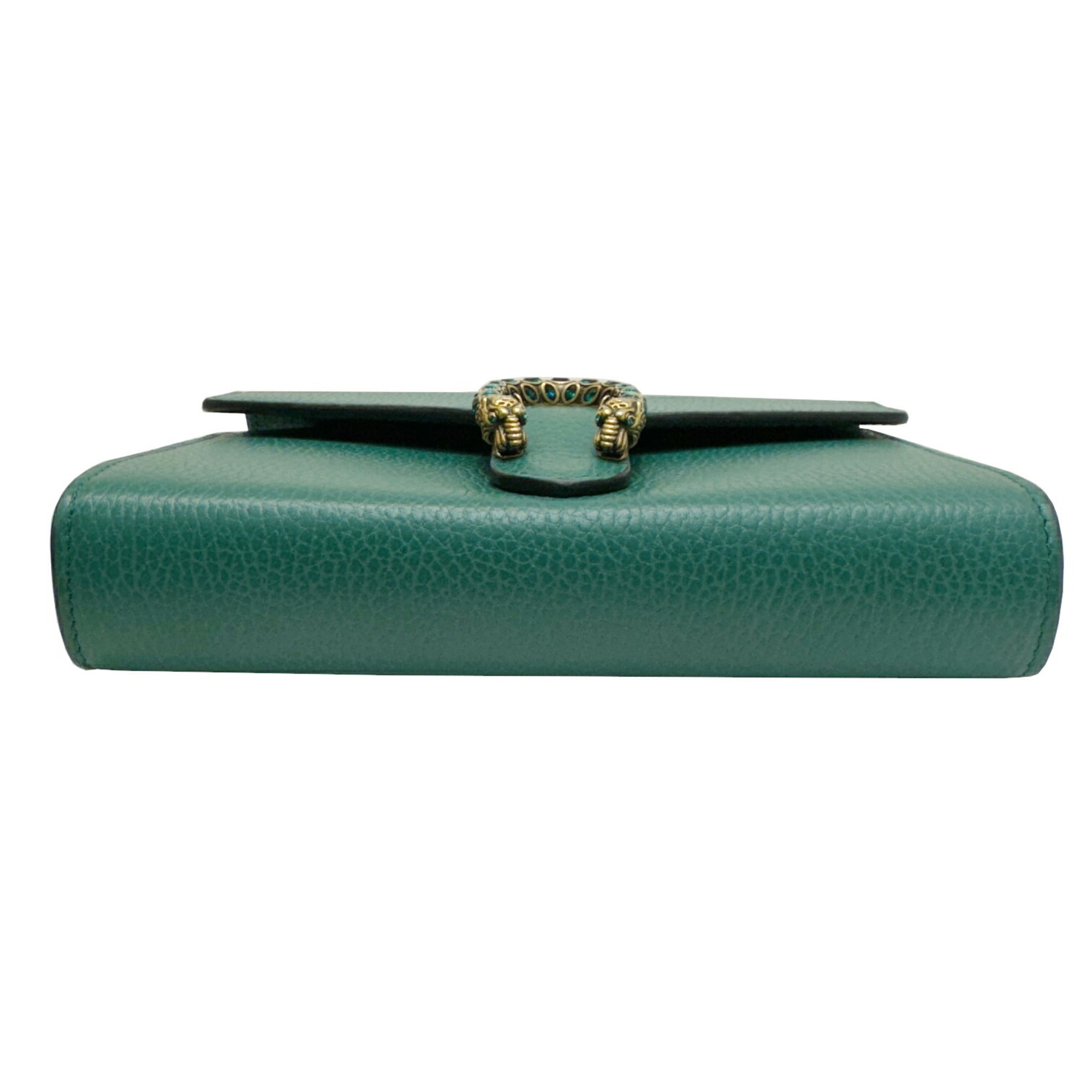 GUCCI Dionysus Chain Shoulder Wallet Bag Leather Green 401231 Women's