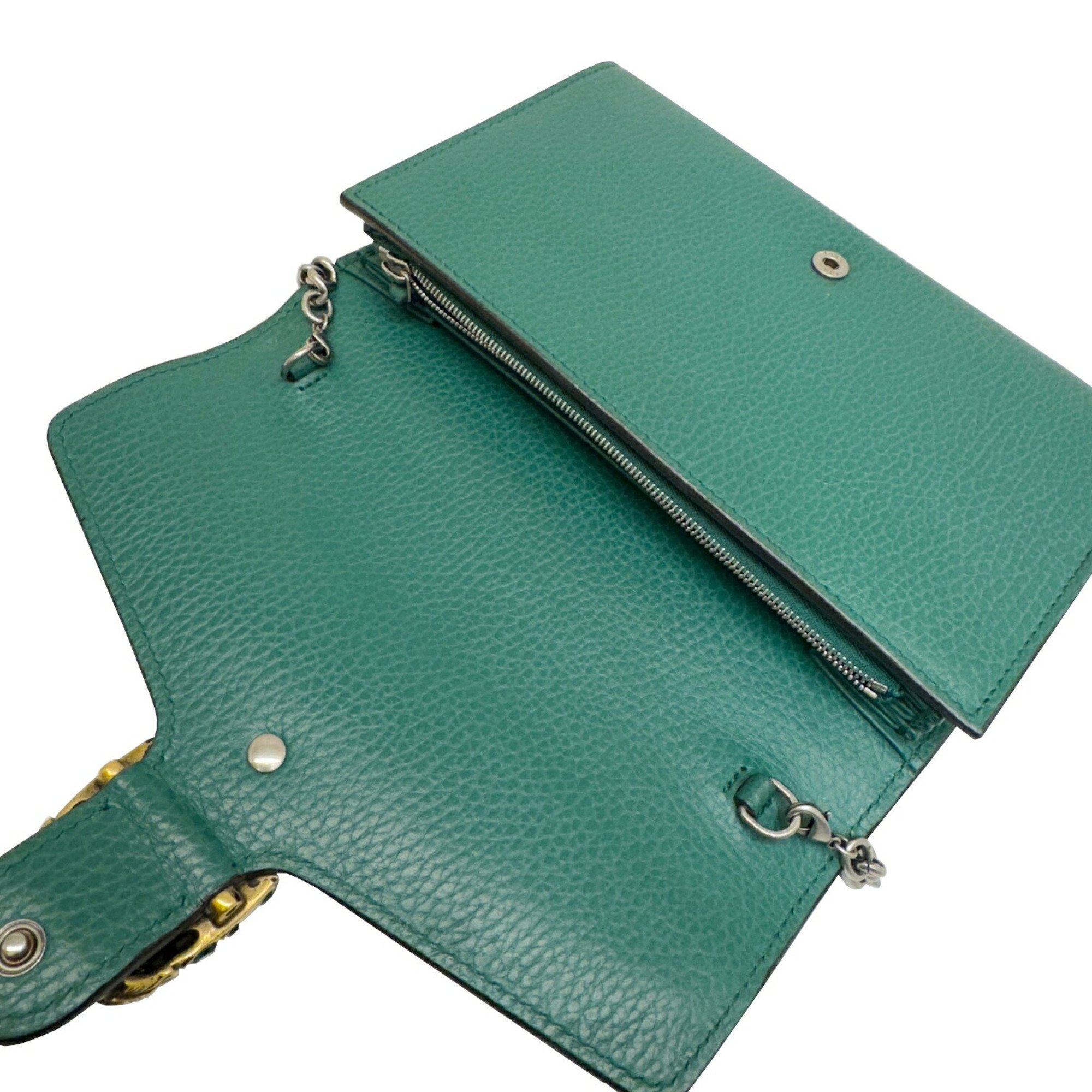 GUCCI Dionysus Chain Shoulder Wallet Bag Leather Green 401231 Women's