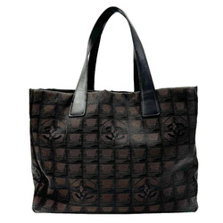 CHANEL New Travel Line Tote Canvas Leather No. 9 Brown Women's Bag