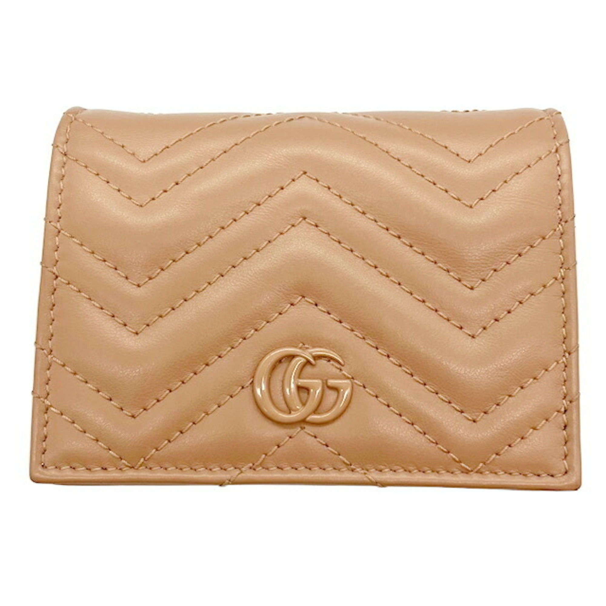 GUCCI GG Marmont Double G Business Card Holder/Card Case Wallet 466492 AABZK Rose Beige Leather Bi-Fold Compact for Women