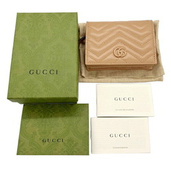 GUCCI GG Marmont Double G Business Card Holder/Card Case Wallet 466492 AABZK Rose Beige Leather Bi-Fold Compact for Women