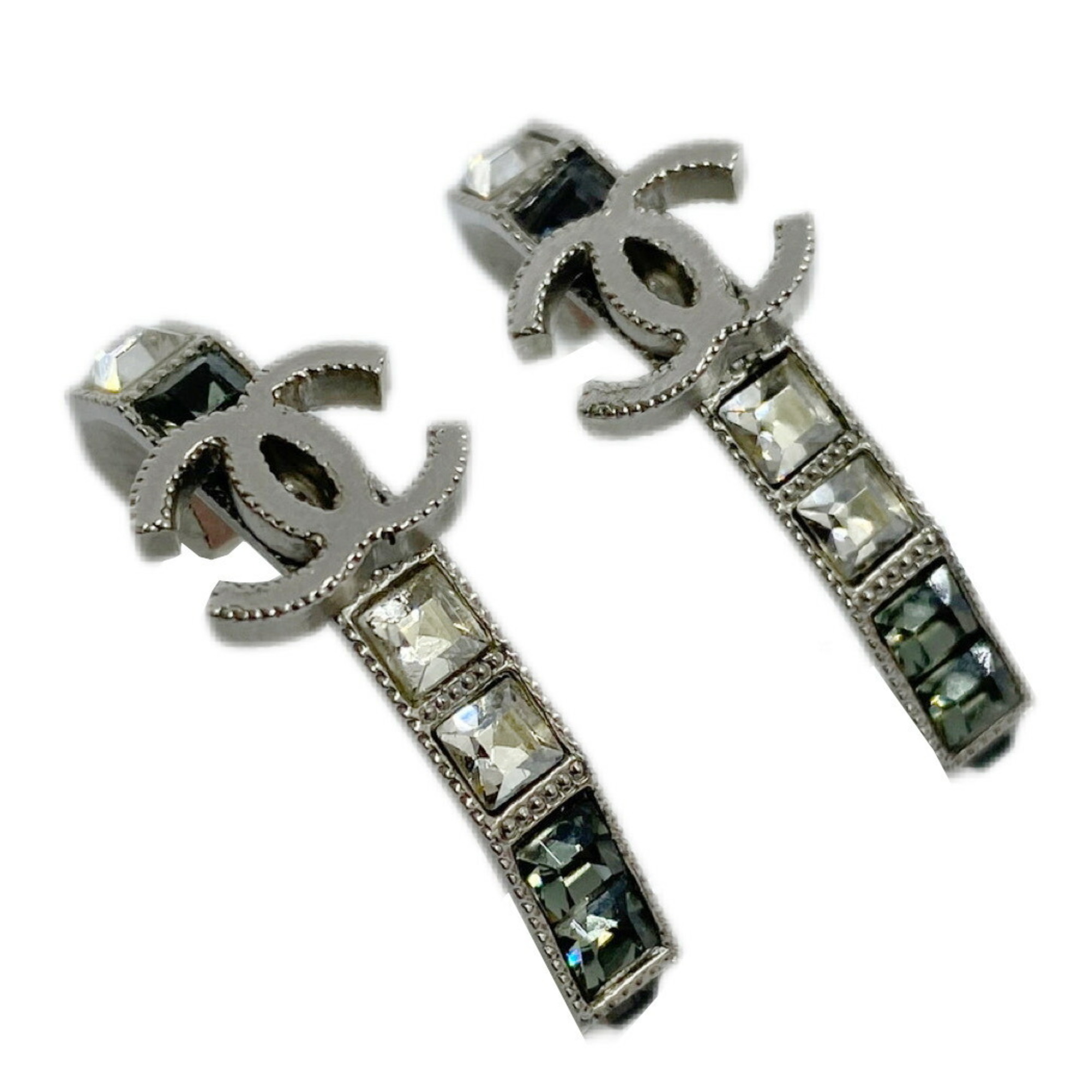 CHANEL Chanel Earrings Rhinestone Silver 15P CC Accessories Women's