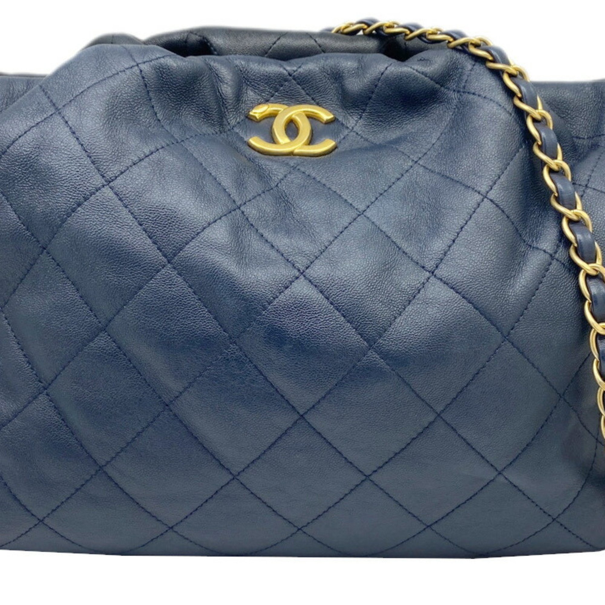 CHANEL Chanel Chain Shoulder Leather Black Navy Bag Double Women's Men's