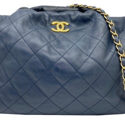 CHANEL Chanel Chain Shoulder Leather Black Navy Bag Double Women's Men's