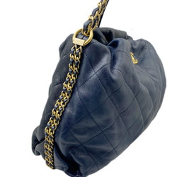 CHANEL Chanel Chain Shoulder Leather Black Navy Bag Double Women's Men's