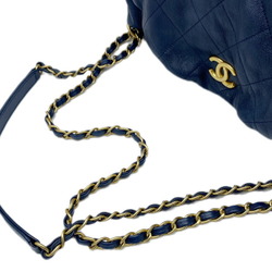 CHANEL Chanel Chain Shoulder Leather Black Navy Bag Double Women's Men's