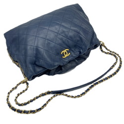 CHANEL Chanel Chain Shoulder Leather Black Navy Bag Double Women's Men's