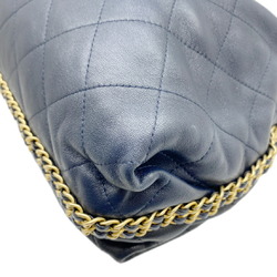 CHANEL Chanel Chain Shoulder Leather Black Navy Bag Double Women's Men's